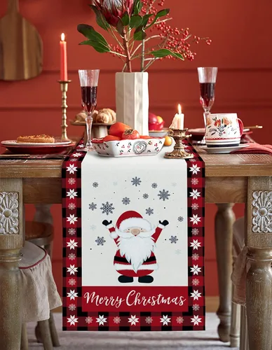 Vista 2 de Libaoge Camino de mesa de gnomo navideño de arpillera para decoración del hogar, manualidades para cenas familiares, fiestas, Acción de Gracias