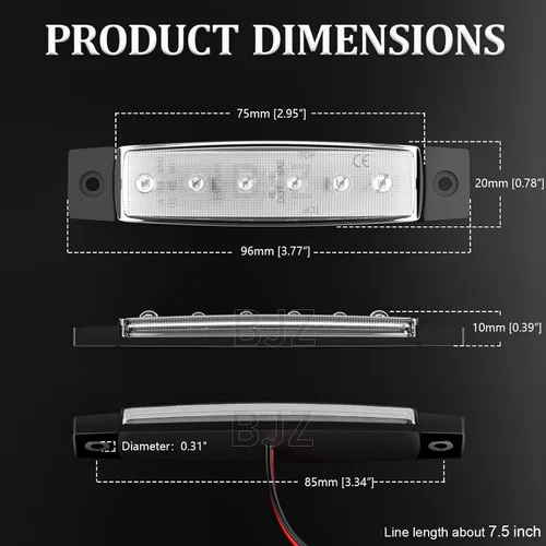 Vista 6 de BJZ luces LED para remolque verdes, 6 luces LED, barra de luz de señal de giro, indicador de luz de 3.8" para parte delantera y trasera
