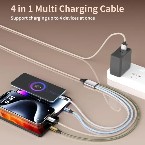 Vista 8 de 4 in 1 Multi Charging Cable, 2 Pack 6FT Charging Cords for Devices Nylon Braided USB C Car Charger Cable with Dual USB-C, IP & Micro Ports, Long