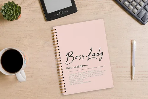 Vista 3 de Tizzer Boss Lady Definition - Cuaderno con espiral de tapa dura con forro rosa para notas de trabajo, diario de 5.5 x 8.3 pulgadas, regalos