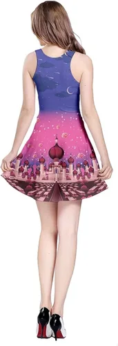 Vista 2 de CowCow - Vestido sin mangas para mujer con diseño de sirena, unicornio, conejo de Alicia en el País de las Maravillas, princesa de Aladino, enanos