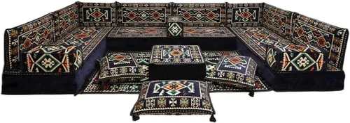 Vista 115 de arabicsofa Sofá en forma de U de estilo árabe para el suelo – Juego de Majlis hecho a mano – Sofá de estilo bohemio