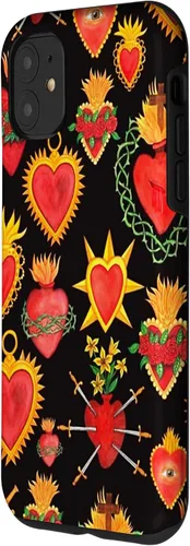 Vista 2 de iPhone 11 Corazones Mexicanos Días de los Muertos Latina Milagros Folk Art Fun Case