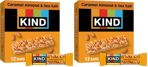 Vista 7 de KIND Barras de nueces, almendras, caramelo y sal marina, aperitivos saludables, sin gluten, bajas en azúcar, 0.21 onzas de proteína, 12