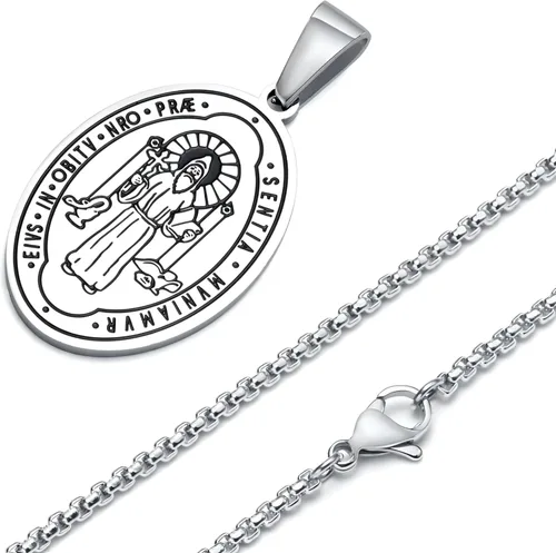 Vista 7 de Collar de plata de ley 925 con medalla de San Benito para hombres y mujeres, medallas sacramentales católicas para protección contra el mal, joyería