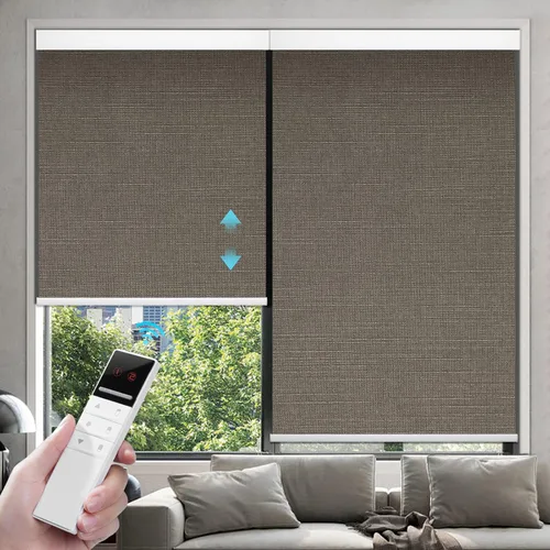 Vista 13 de ZSTARR Persianas opacas motorizadas para ventana con control remoto, persianas enrollables recargables con cenefa, tamaño personalizado (beige)