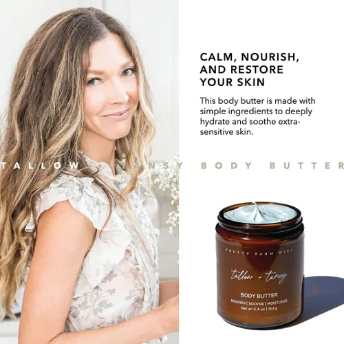 Vista 2 de Pretty farm girl Tallow + Tansy Body Butter - Hidratante batido con hierba seca alimentada con pasto y tanaceto azul - Hidratación no grasa