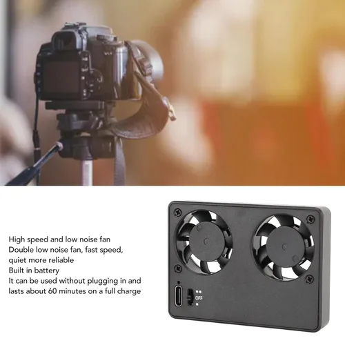 Vista 2 de Dual Camera Cooling Fan Fast Heat Dissipation Silent External Cooler for Live Broadcast, ABS Matte Finish 4 Images 60 Minutes Endurance