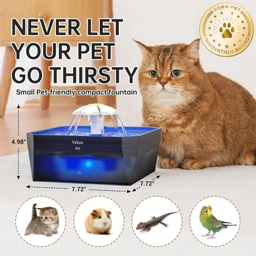 Vista 21 de Veken Fuente de agua para gatos pequeña apta para mascotas con bomba silenciosa, fácil de limpiar y montar, mini dispensador de agua para mascotas