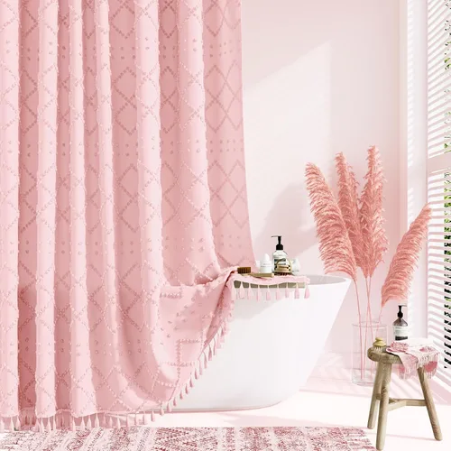 Vista 17 de Dynamene Cortina de ducha de tela de 36 x 72 pulgadas, diseño bohemio, geométrico, a rayas, para baño, juego de cortina de ducha estrecha gruesa