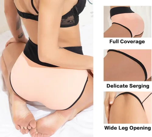 Vista 4 de Ropa interior de algodón para mujer, de cintura alta, elástica, cobertura completa, suave, talla grande, con control de abdomen, paquete de 5