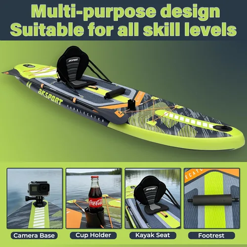 Vista 3 de AKSPORT Tabla de Paddle Inflable de Pie, Tabla SUP con Todos los Accesorios, Diseño Amplio y Estable, Cubierta Antideslizante, Tablas de Paddle