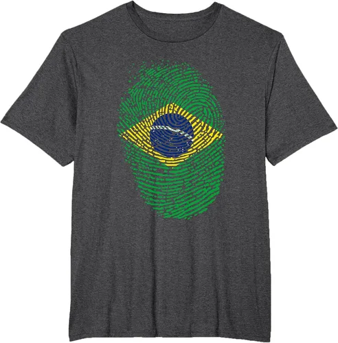 Vista 36 de Camiseta patriótica de la bandera brasileña con huella dactilar Asphalt Grey