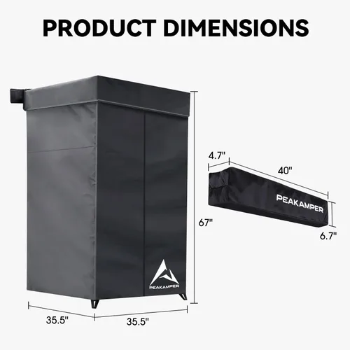 Vista 7 de Toldo de ducha con techo de 3 x 3 pies, luz LED para ducha lateral del vehículo, refugio de privacidad para campamento, baño, resistente a los rayos