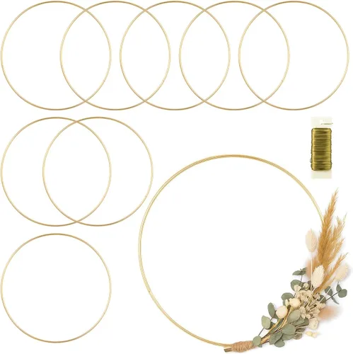 Vista 12 de Paquete de 8 anillos de metal para manualidades, anillos de macramé de 8 pulgadas, suministros de atrapasueños, centros de mesa de aro floral