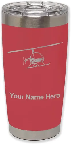 Vista 30 de LaserGram Vaso aislado al vacío de 20 onzas, helicóptero 2, grabado personalizado incluido (negro)