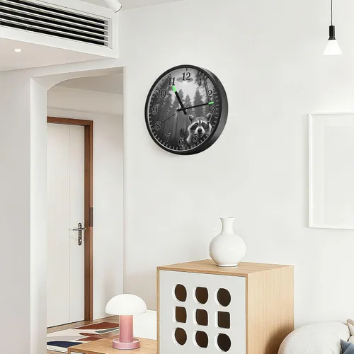 Vista 5 de JUNZAN Luminous Voice-Activated Decor Wall Clock 12 Inch Retro UFO Forests Selfie Silent Non-Ticking Battery Operated Wallclock Decorative for