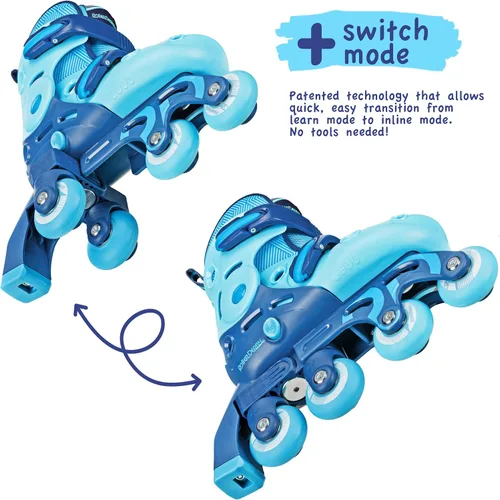 Vista 2 de Patines Roller Derby Switch para Principiantes, Patines Ajustables 2 en 1 Convertibles de Modo de Aprendizaje a Patines en Línea para Pequeños, Niños
