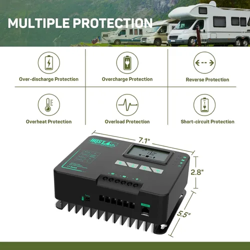 Vista 5 de HQST MPPT Controlador de Carga Solar de 20 Amperios Controlador con Conexión a Tierra Negativa con Pantalla LCD Bluetooth, Regulador de Panel Solar