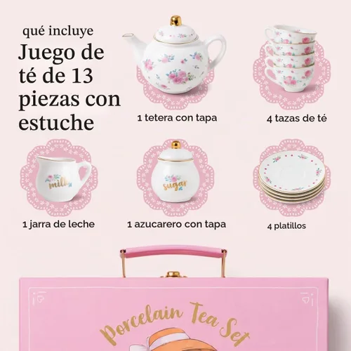 Vista 3 de Giggle & Honey® White Floral Tea Party Set for Little Girls