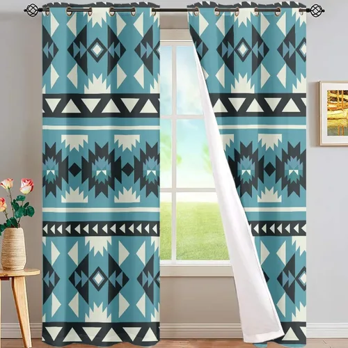 Vista 26 de ZFRXIGN Cortinas opacas para ventana de caballo azteca occidental, 63 pulgadas de largo, para cuarto de bebé, sala de estar, dormitorio, 2 paneles