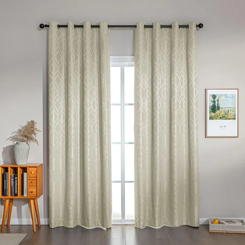 Vista 11 de Amazon Basics Cortinas Jacquard 100% opacas de 2 piezas, cortinas para sala de estar y dormitorio, tratamiento de ventana con aislamiento térmico