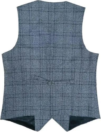 Vista 2 de Chaleco de traje vintage para hombre, de tweed a cuadros, ajuste regular, para padrinos de boda, Negro