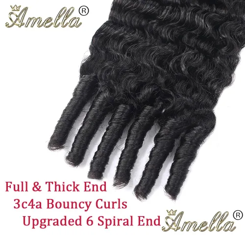 Vista 4 de Amella Paquetes de cabello humano rizado birmano con extremo en espiral de 14 pulgadas, 3C4A, 100% sin procesar, virgen, birmano, extensiones