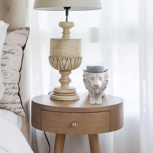 Vista 2 de Soporte de mesa inteligente para altavoz (león) – Soporte decorativo para Amazon Echo Dot o Google Home Mini – Diseño portátil, sin interferencias