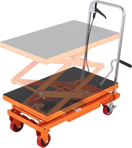 Vista 13 de VEVOR Carro de mesa de elevación hidráulica, capacidad de 500 libras, altura de elevación de 28.5 pulgadas, mesa de elevación manual de tijera