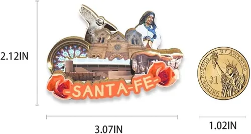 Vista 3 de Imán de Santa Fe de los E.E.U.U. Imán del refrigerador de madera 3D hitos de viaje coleccionable recuerdos decoración hecho a mano 2