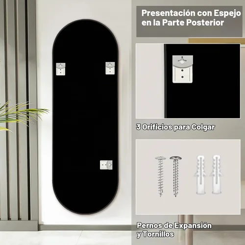 Vista 4 de Niccy - Espejo ovalado de longitud completa de 48"×16", espejo largo de pared con marco de aluminio, espejos grandes para sala de estar, espejo Negro