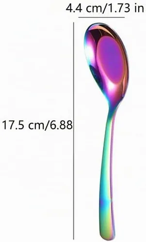 Vista 2 de 5 cucharas de sopa y postre de acero inoxidable con acabado espejo para sopa, arroz, té, leche, café y postre (multicolor)
