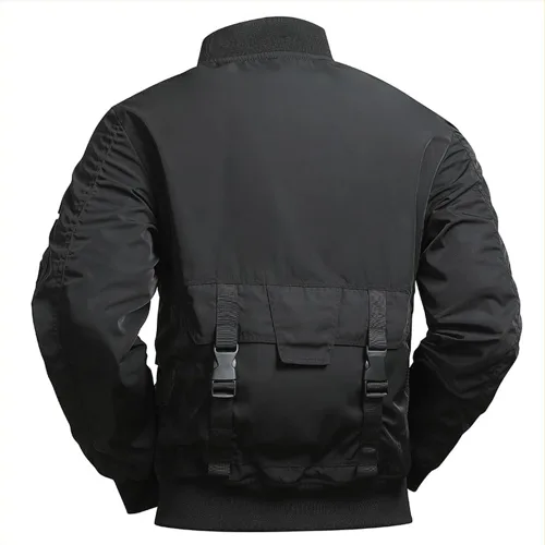 Vista 2 de XYGJZ Chaqueta bomber para hombre, chaqueta militar resistente al viento con múltiples bolsillos
