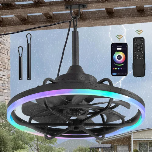 Vista 14 de Fanbulous Ventiladores de Techo para Exteriores con Luz para Patios, Ventilador de Techo Enchufable de 20" Resistente a la Intemperie, Ventilador