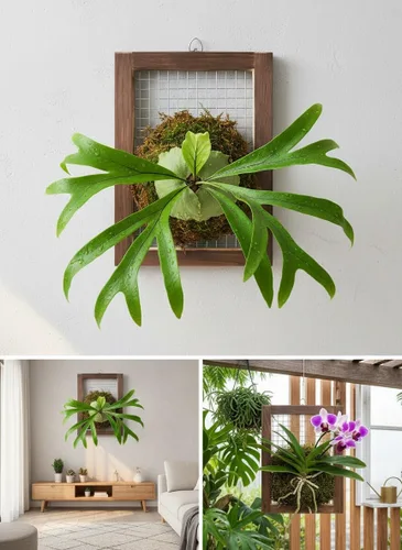 Vista 10 de Kit de montaje de helecho cuerno de ciervo, maceta colgante de pared de madera para orquídeas y jardín vertical, tablero de soporte para plantas