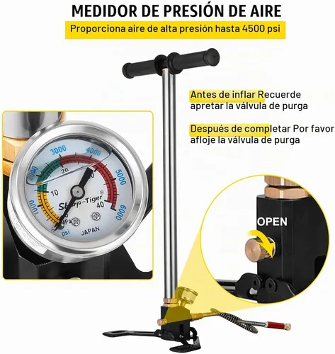 Vista 4 de BestEquip Airgun PCP Pump 4500PSI Bomba de mano de alta presión Bomba de 3 etapas Bomba de aire PCP