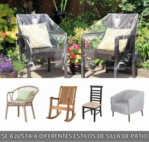 Vista 4 de Tudomro 4 fundas para sillas de plástico para exteriores, impermeables para sillón, transparentes, a prueba de polvo, funda de sofá de plástico