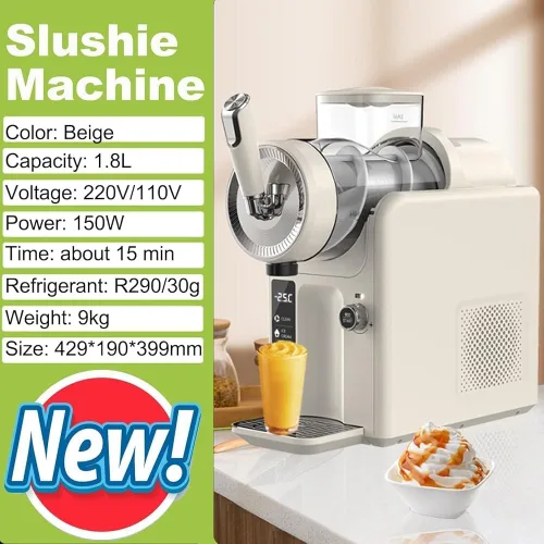 Vista 2 de Máquina de granizado 5 en 1 de 1.8L 150 W, sin hielo, autolimpiante, 5 preajustes, rotación de 360° y enfriamiento rápido para granizados, cócteles