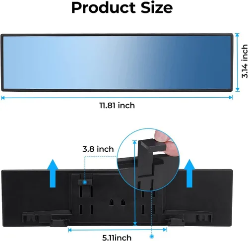 Vista 5 de JOYTUTUS Espejo retrovisor, universal de 11.81 pulgadas, panorámico, convexo, retrovisor interior con clip, espejo gran angular para reducir