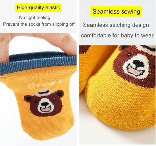 Vista 3 de BEHELE Calcetines antideslizantes para bebés, calcetines antideslizantes para niños y niñas, para recién nacidos, 6 pares