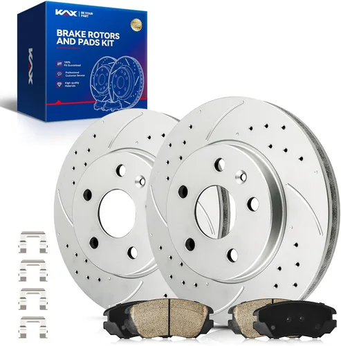 Vista 30 de Kit de freno delantero KAX, rotores de freno ranurados y con hendiduras, pastillas de freno cerámicas Compatible con Honda Accord 1990 1991 1992