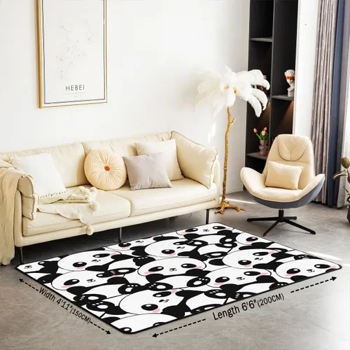 Vista 3 de Erosebridal Alfombra Kawaii de 5 x 7 pies para niños, decoración de dormitorio de adolescentes; alfombra de panda blanco y negro; alfombra de área