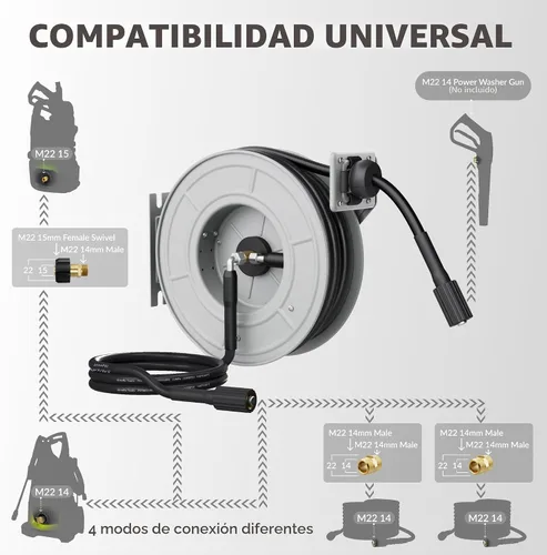 Vista 7 de Giraffe Tools Carrete de manguera para lavadora a presión de 65 pies, 3200 PSI, carrete de manguera retráctil para lavadora a presión, resistente