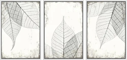Vista 89 de SIGNWIN Lienzo enmarcado para pared, juego de arte de collage de hojas transparentes en blanco y negro, ilustraciones de naturaleza silvestre, arte