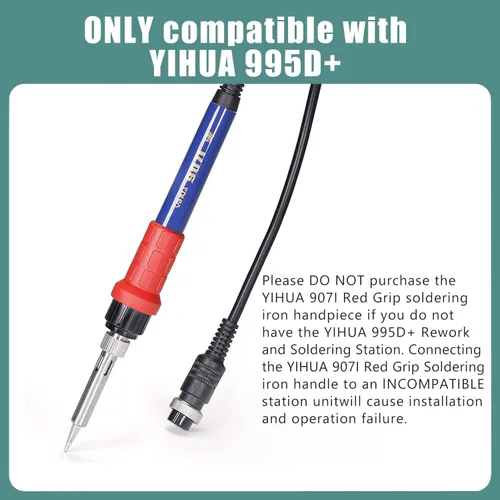 Vista 3 de YIHUA 907I Red Grip Reemplazo Soldador Handpiece/Mango para Yihua 995D+Rework y Estación de Soldadura