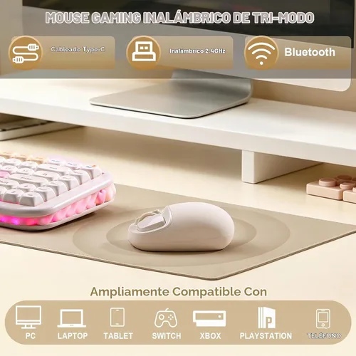Vista 3 de YUNZll - Mouse inalámbrico de silicona C1, triple modo 2.4G/USB-C/Bluetooth, seguimiento óptico de 4800 DPl, 6 niveles de ajuste, mouse