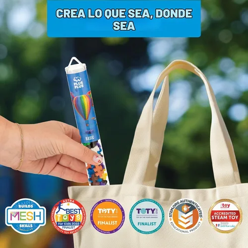 Vista 8 de Plus Plus 70 piezas de bloques de construcción entrelazados para niños, juguetes de conexión de extremo abierto, contenedor Stem para el aula, mini