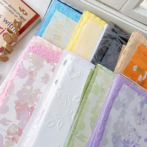 Vista 9 de Aromoty 20 piezas de papel artesanal para álbum de recortes, papel texturizado para manualidades, papel Morandi A5 en malla, tela de morera, mezcla