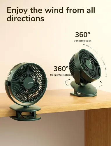 Vista 7 de JISULIFE Ventilador de cochecito de bebé con clip, funciona con batería de 4000 mAh, portátil, diseño de ranura pequeña y silenciosa, 4 velocidades
